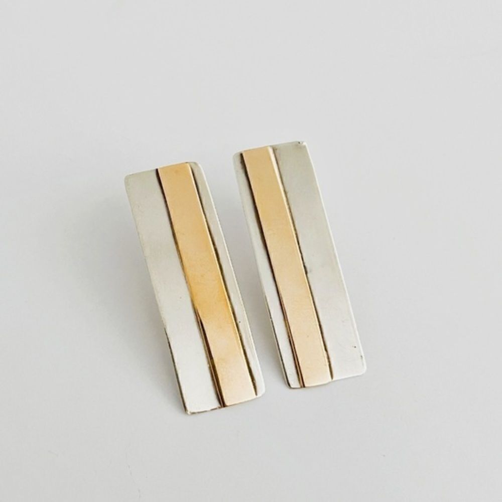 Vintage Sterling Silver & 14kt Gold Earrings - Picture 8 of 13